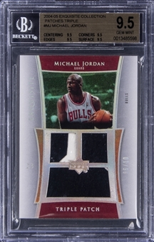 2004-05 UD "Exquisite Collection" Patches Triple #E3P-MJ Michael Jordan Game Used Patch Card (#06/10) – True Gem Example – BGS GEM MINT 9.5